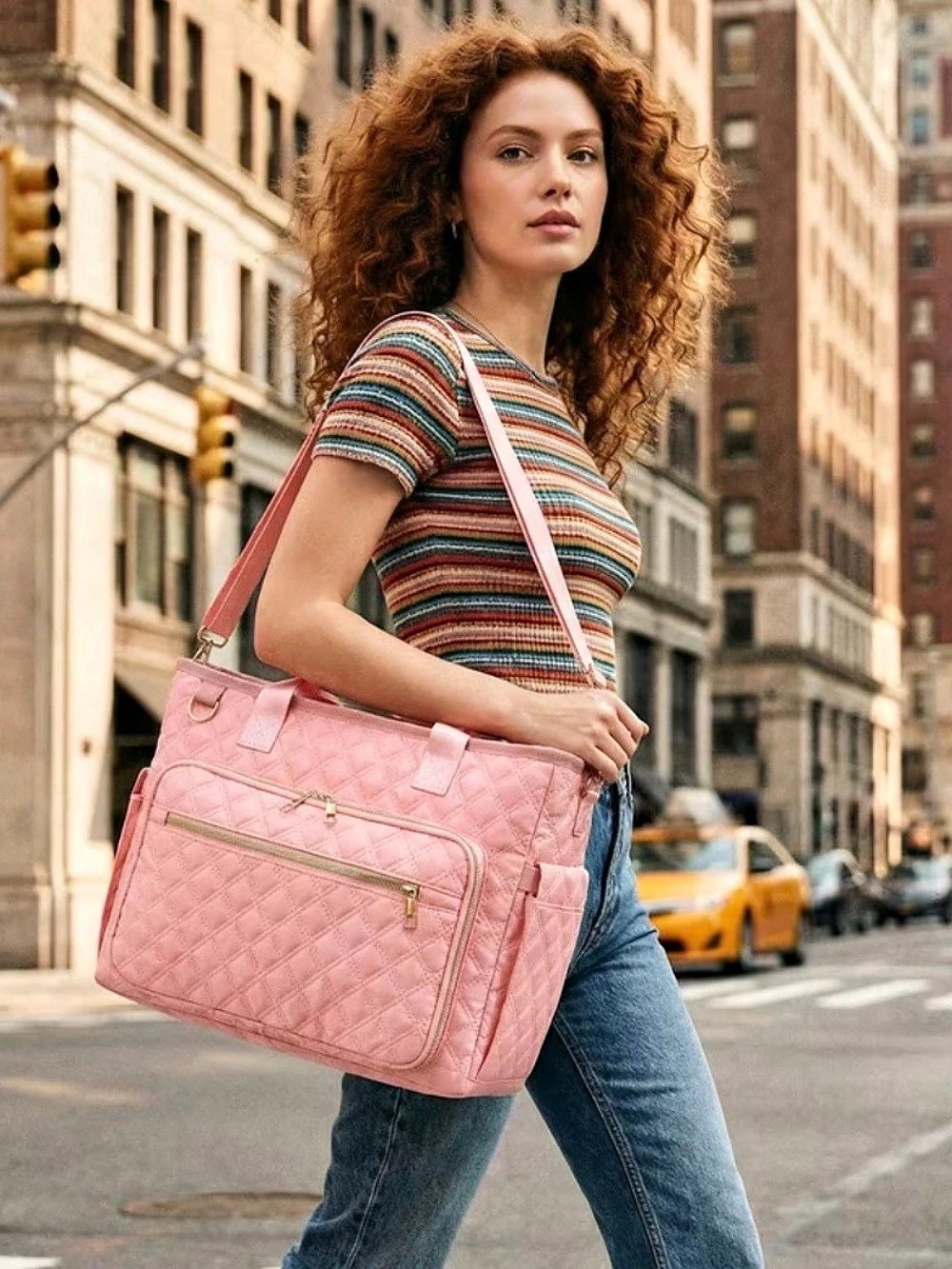 Pink Quilted Laptop Tote Handbag/Book Bag/Sewing Bag - Picture 3 of 8